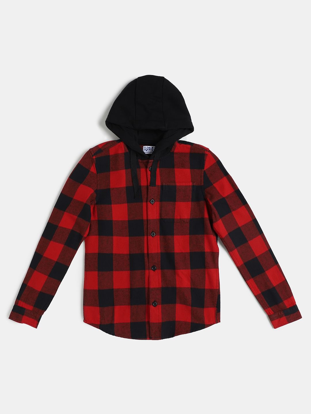 Boys Red Check Hoodie