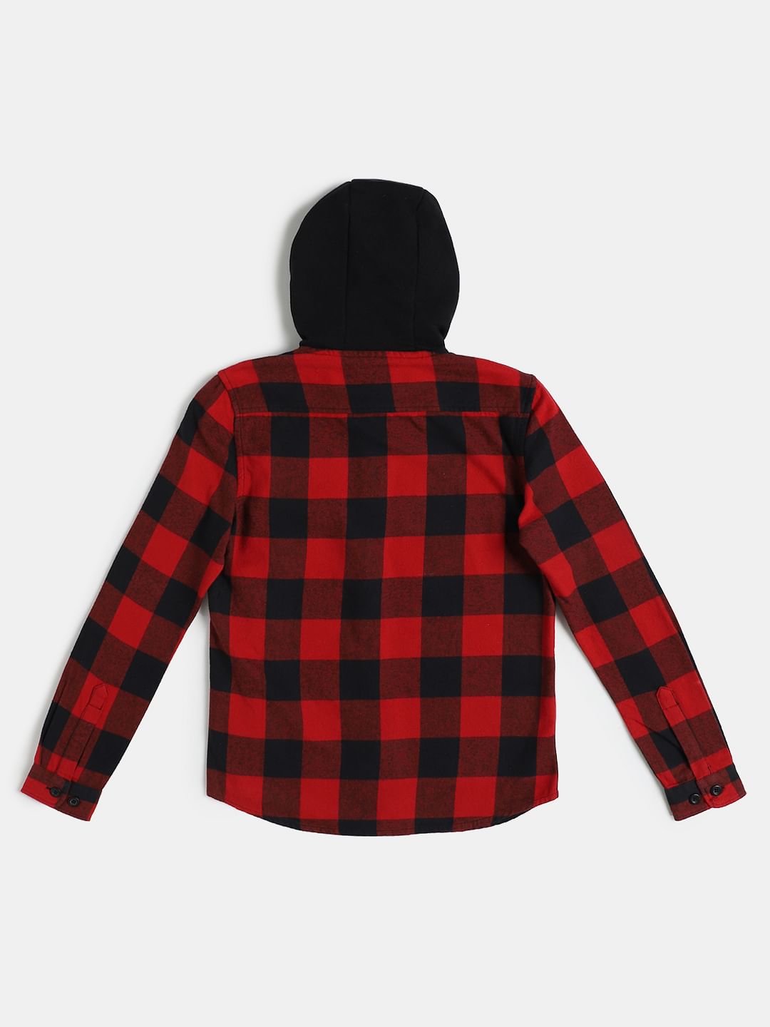 Boys Red Check Hoodie
