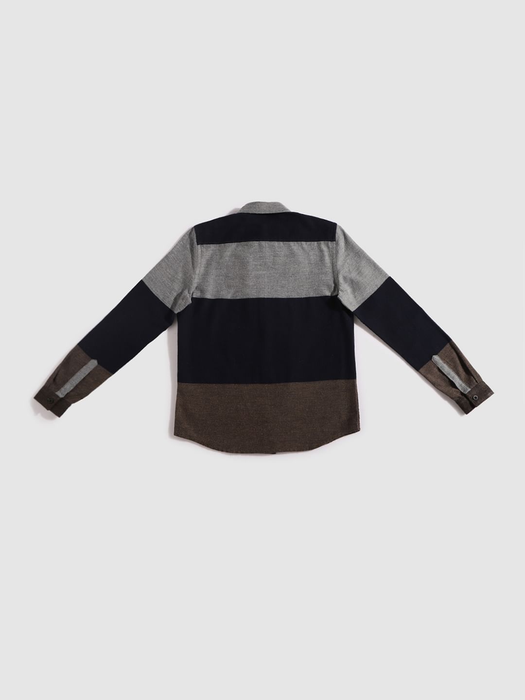 Boys Brown Colourblocked Full Sleeves Shirt