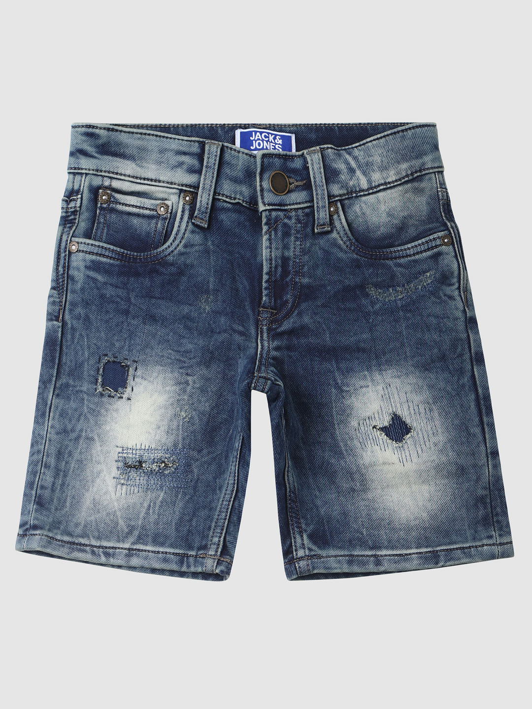 Boys Blue Mid Rise Distressed Denim Shorts - 128/8Y