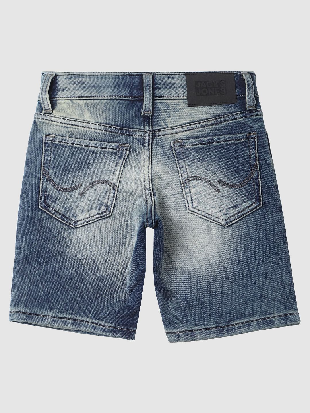 Boys Blue Mid Rise Distressed Denim Shorts
