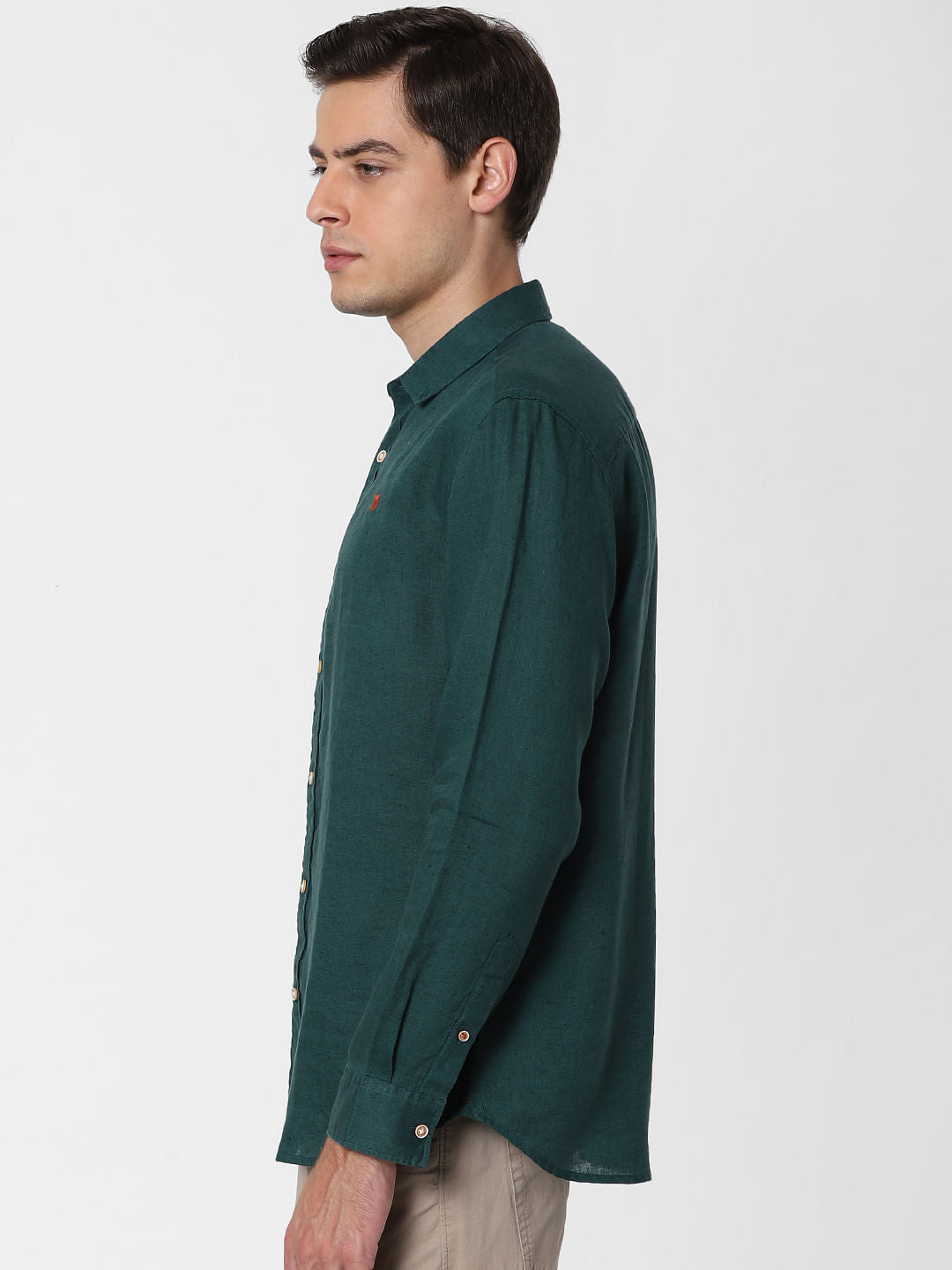 Dark Green Linen Full Sleeves Shirt