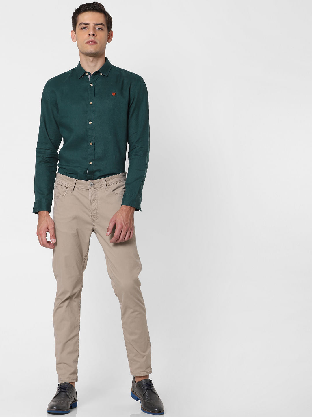 Dark Green Linen Full Sleeves Shirt