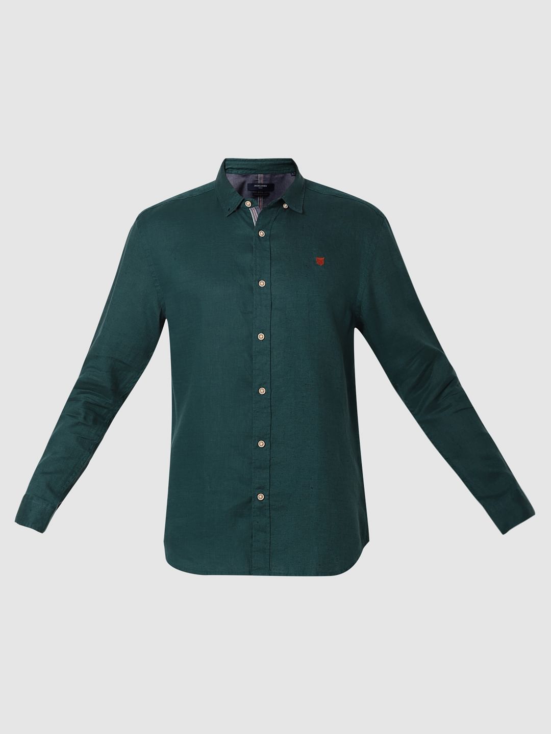 Dark Green Linen Full Sleeves Shirt
