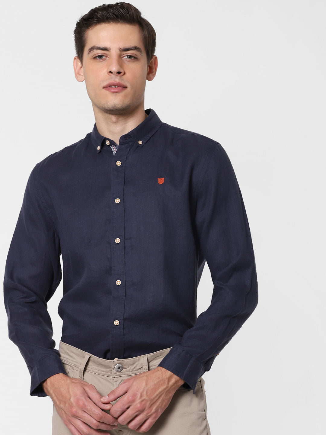 Navy Blue Linen Full Sleeves Shirt