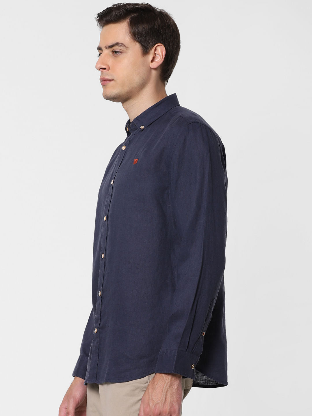 Navy Blue Linen Full Sleeves Shirt