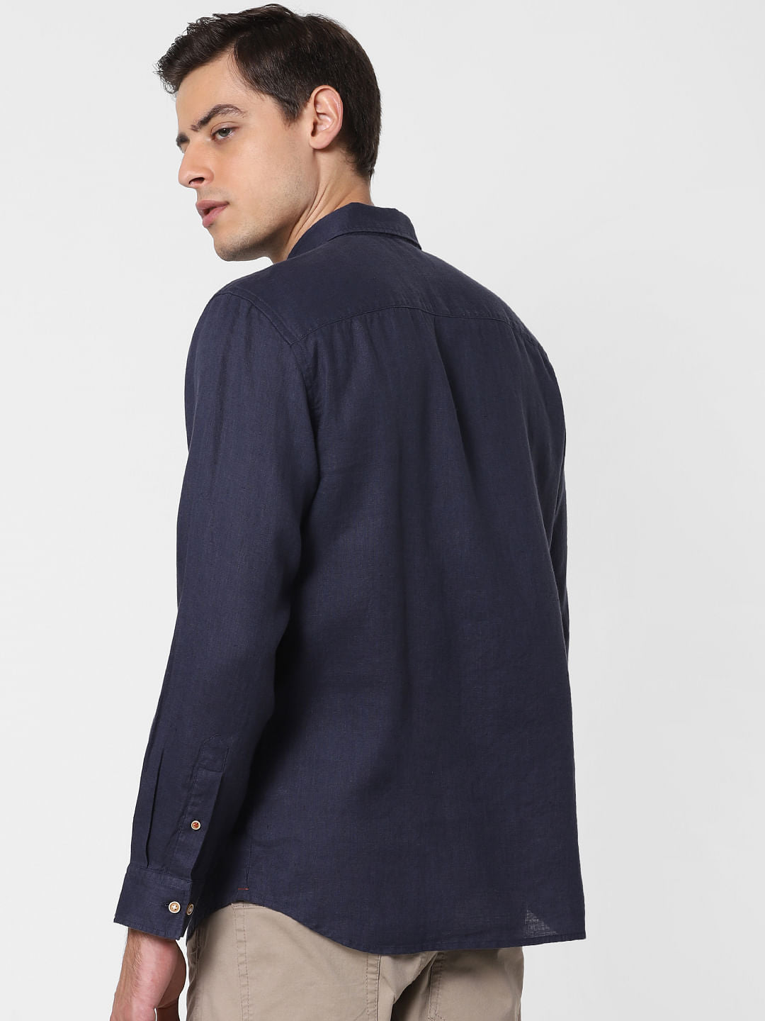 Navy Blue Linen Full Sleeves Shirt