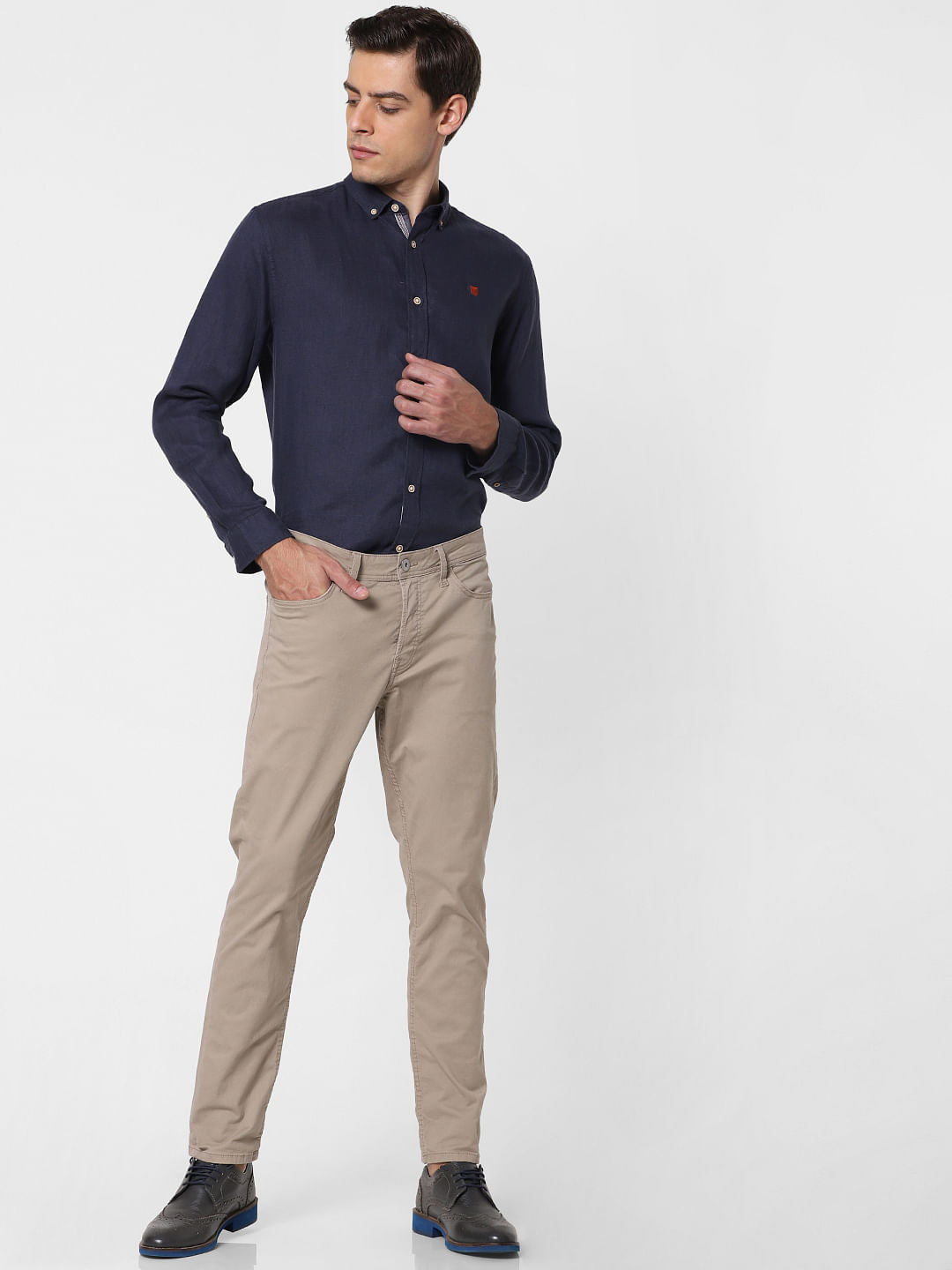 Navy Blue Linen Full Sleeves Shirt