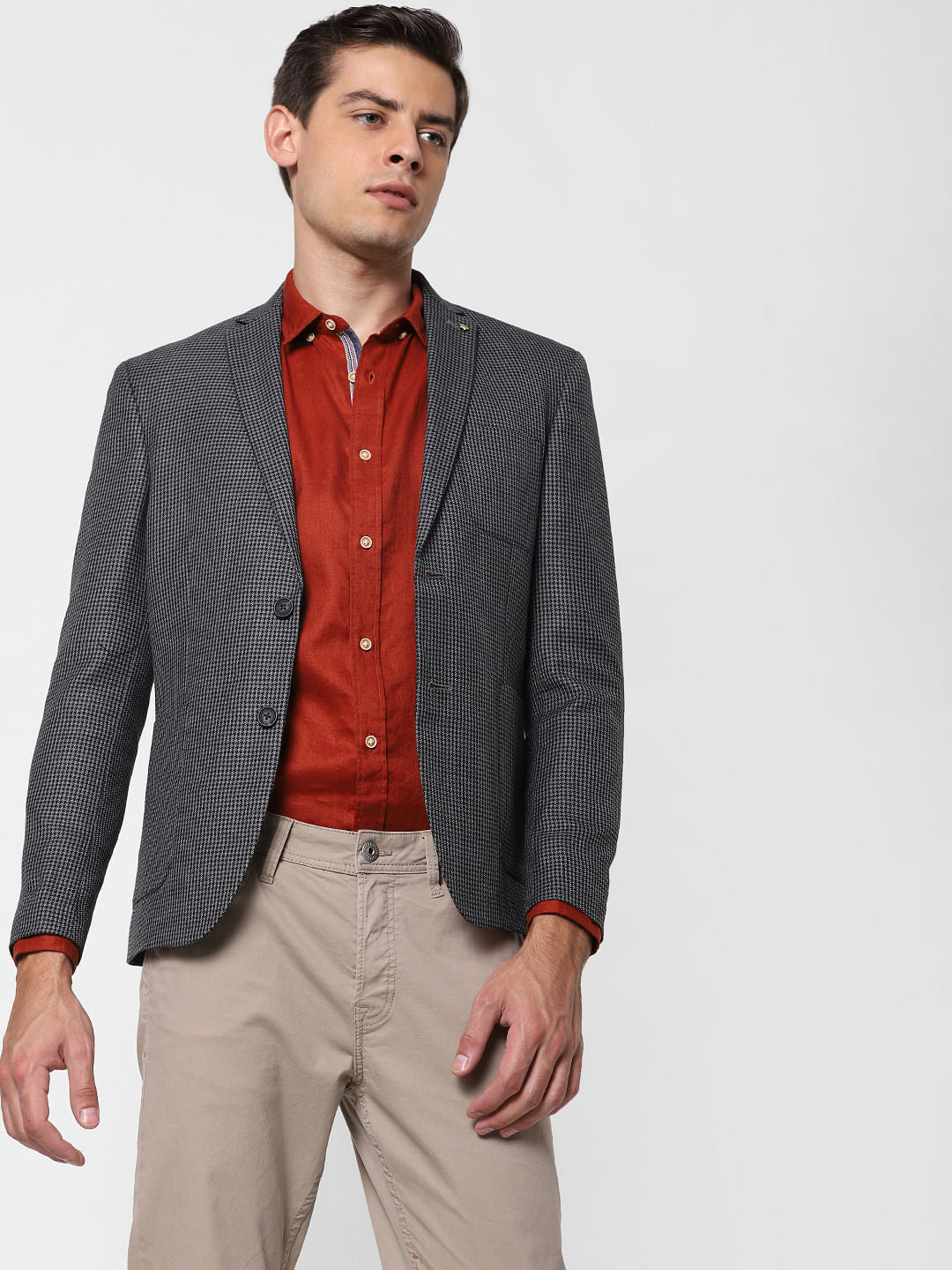 Brick Red Linen Full Sleeves Shirt - XS