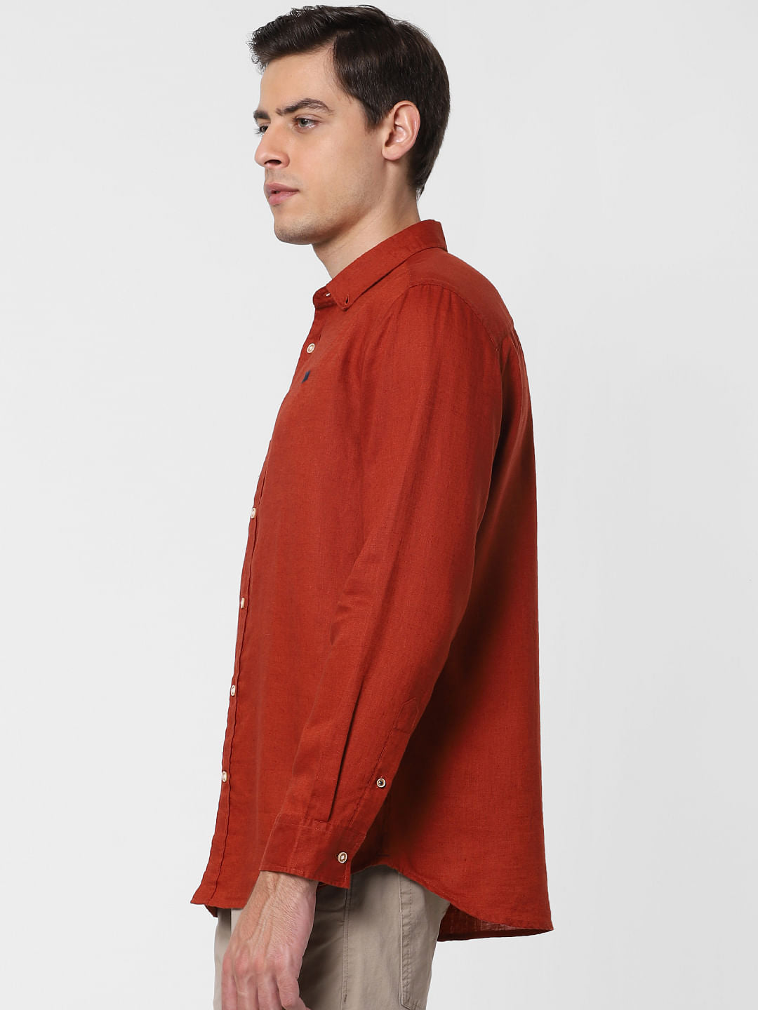 Brick Red Linen Full Sleeves Shirt