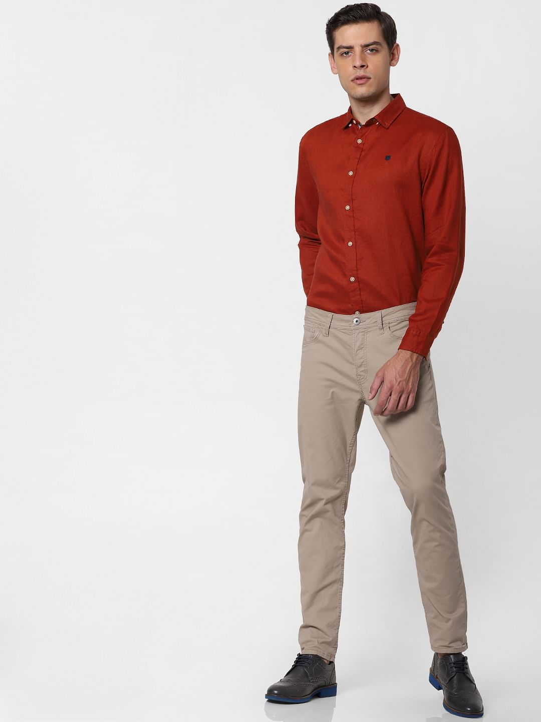 Brick Red Linen Full Sleeves Shirt