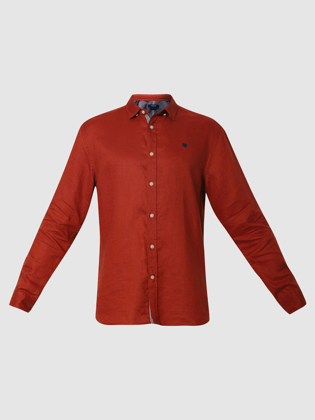 Brick Red Linen Full Sleeves Shirt