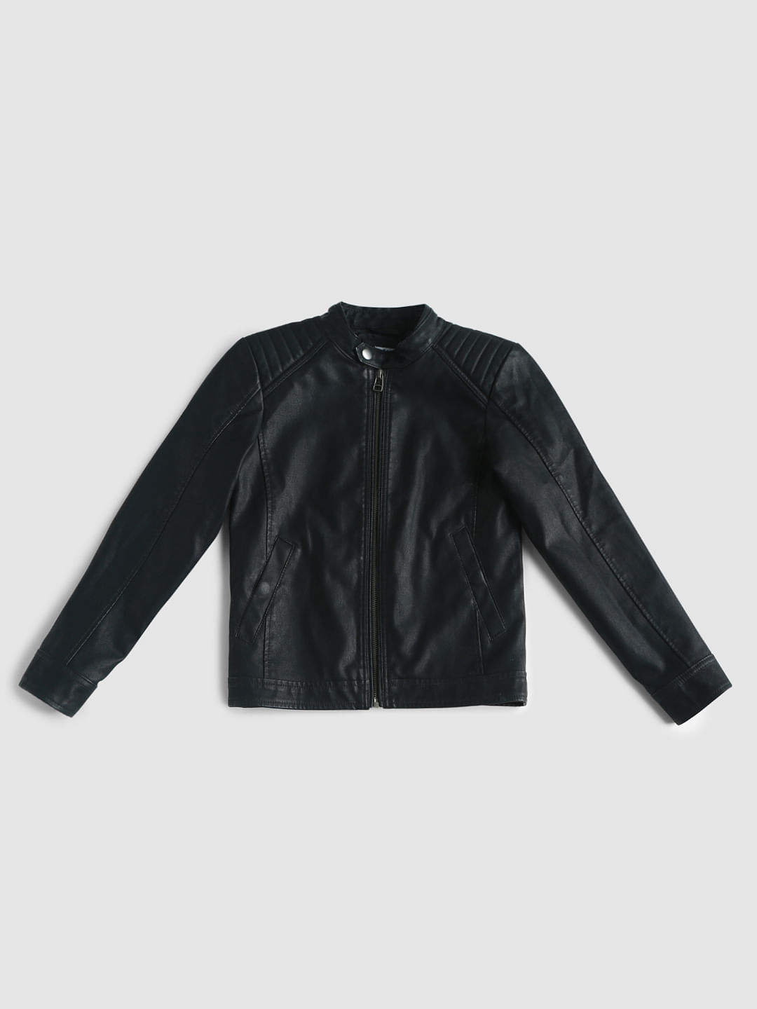 Boys Black Pu Biker Jacket - 128/8Y