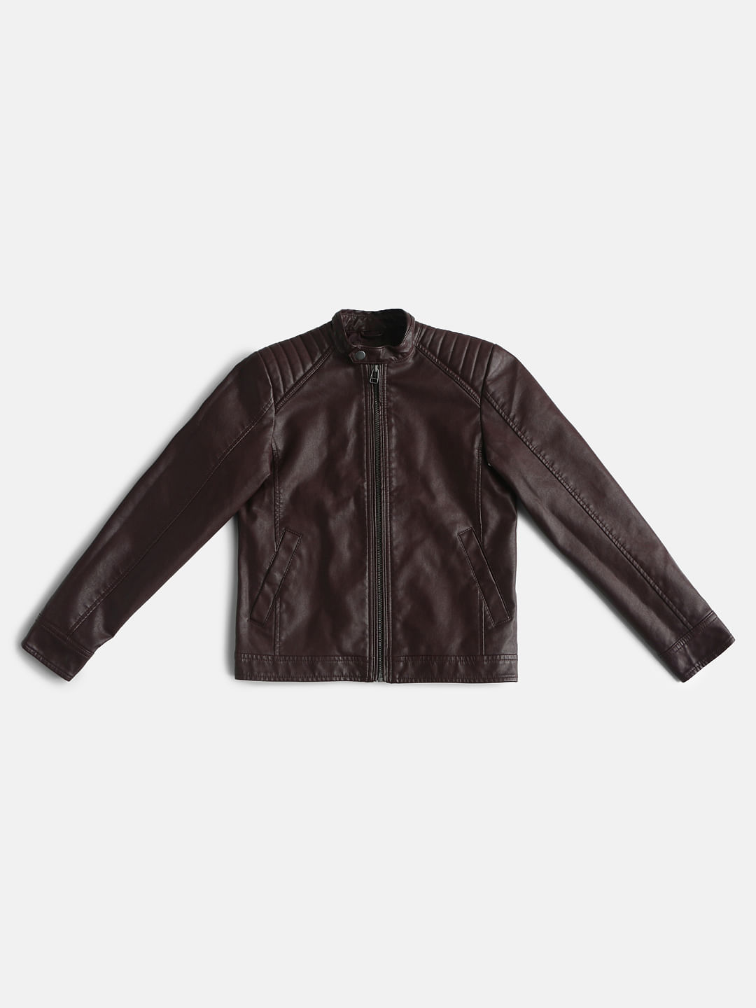 Boys Maroon Biker Jacket - 128/8Y
