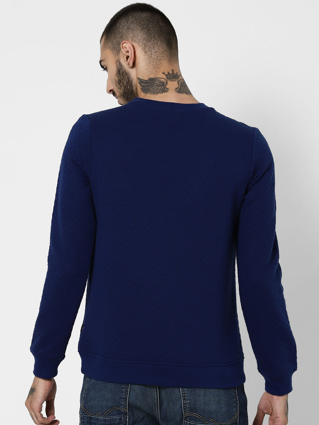 Blue Textured Zip Detail Sweatshirt