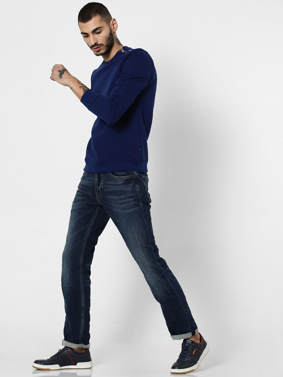 Blue Textured Zip Detail Sweatshirt