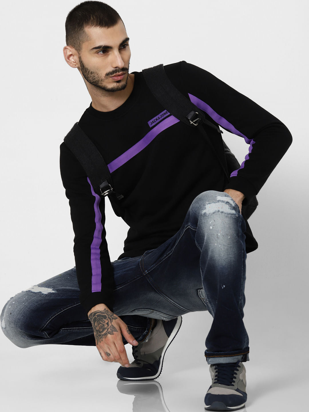 Black Contrast Tape Detail Sweatshirt