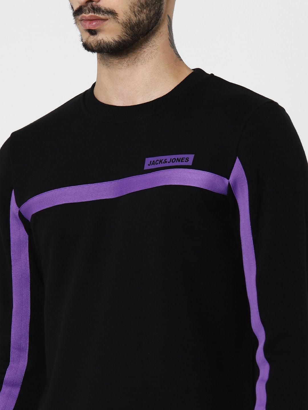 Black Contrast Tape Detail Sweatshirt