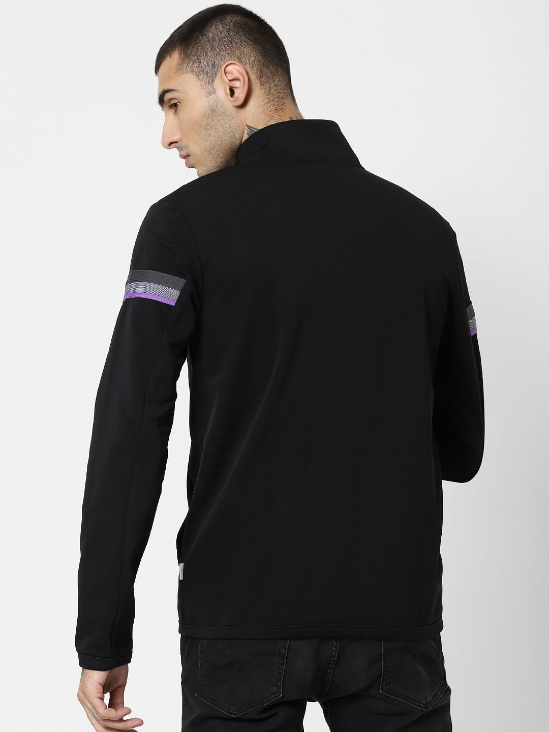 Black Tape Detail Zip Up Sweatshirt