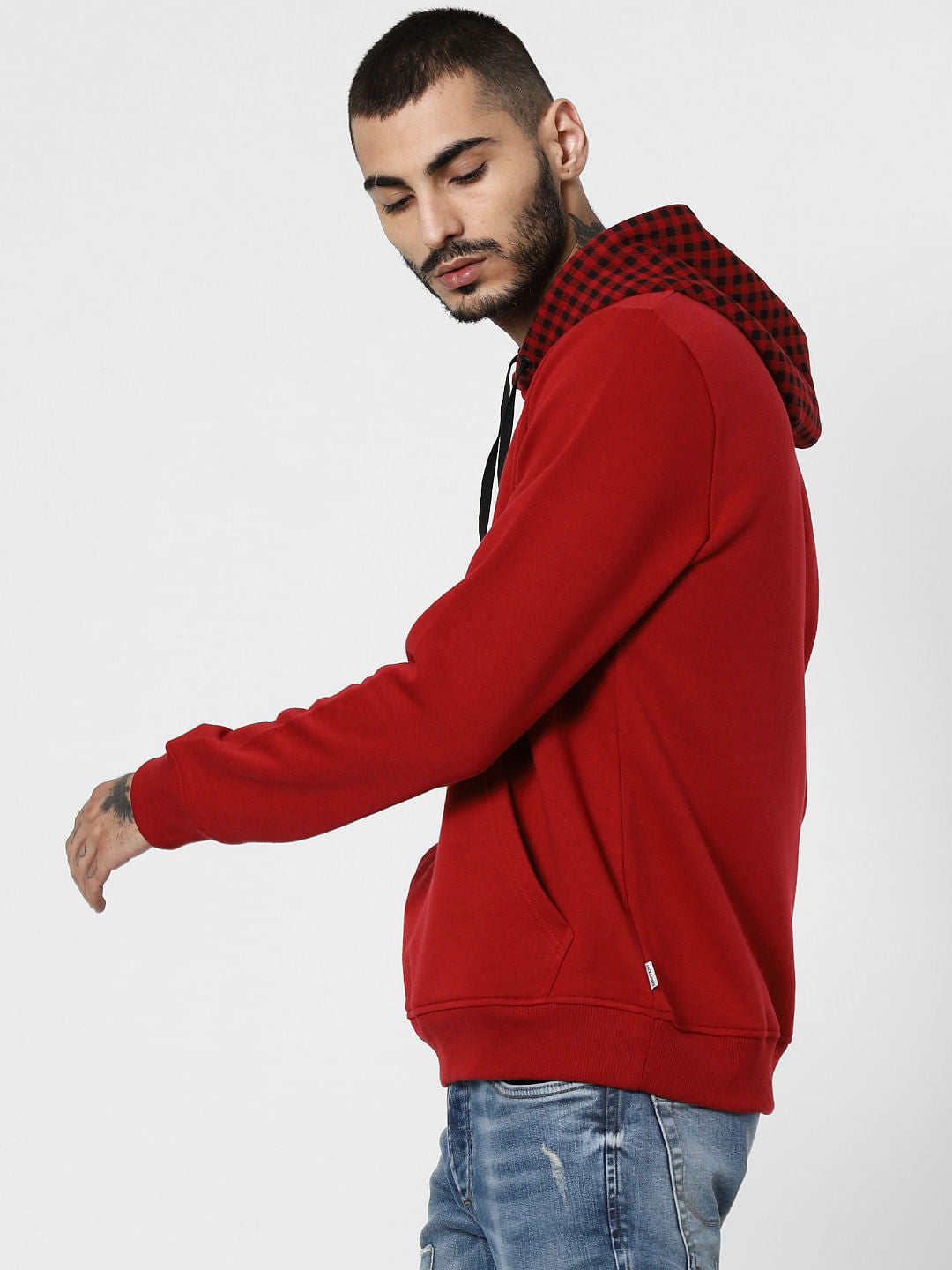Red Check Hooded Sweatshirt