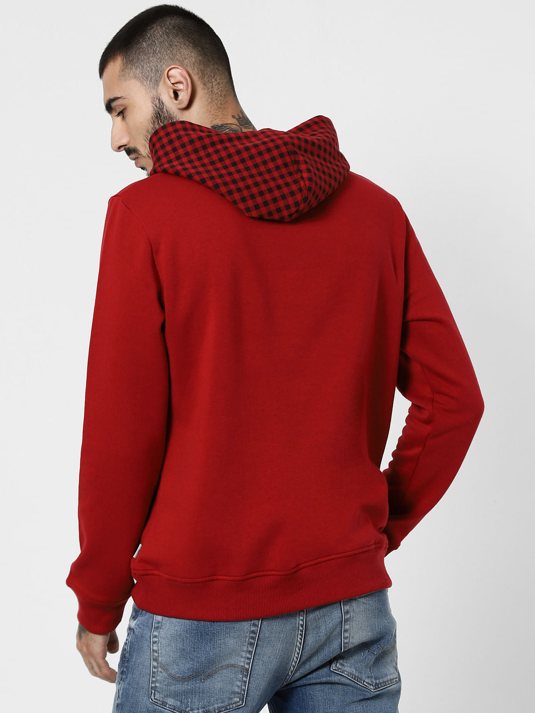 Red Check Hooded Sweatshirt