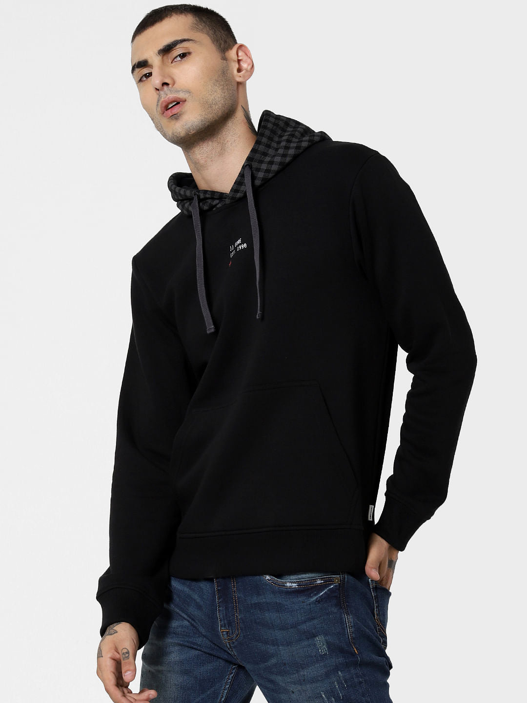 Black Check Hooded Sweatshirt
