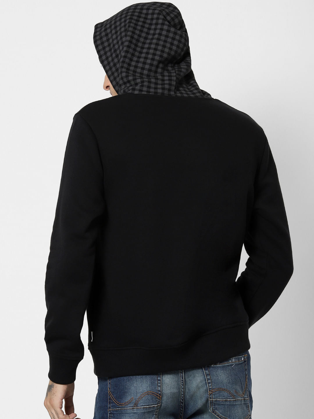 Black Check Hooded Sweatshirt