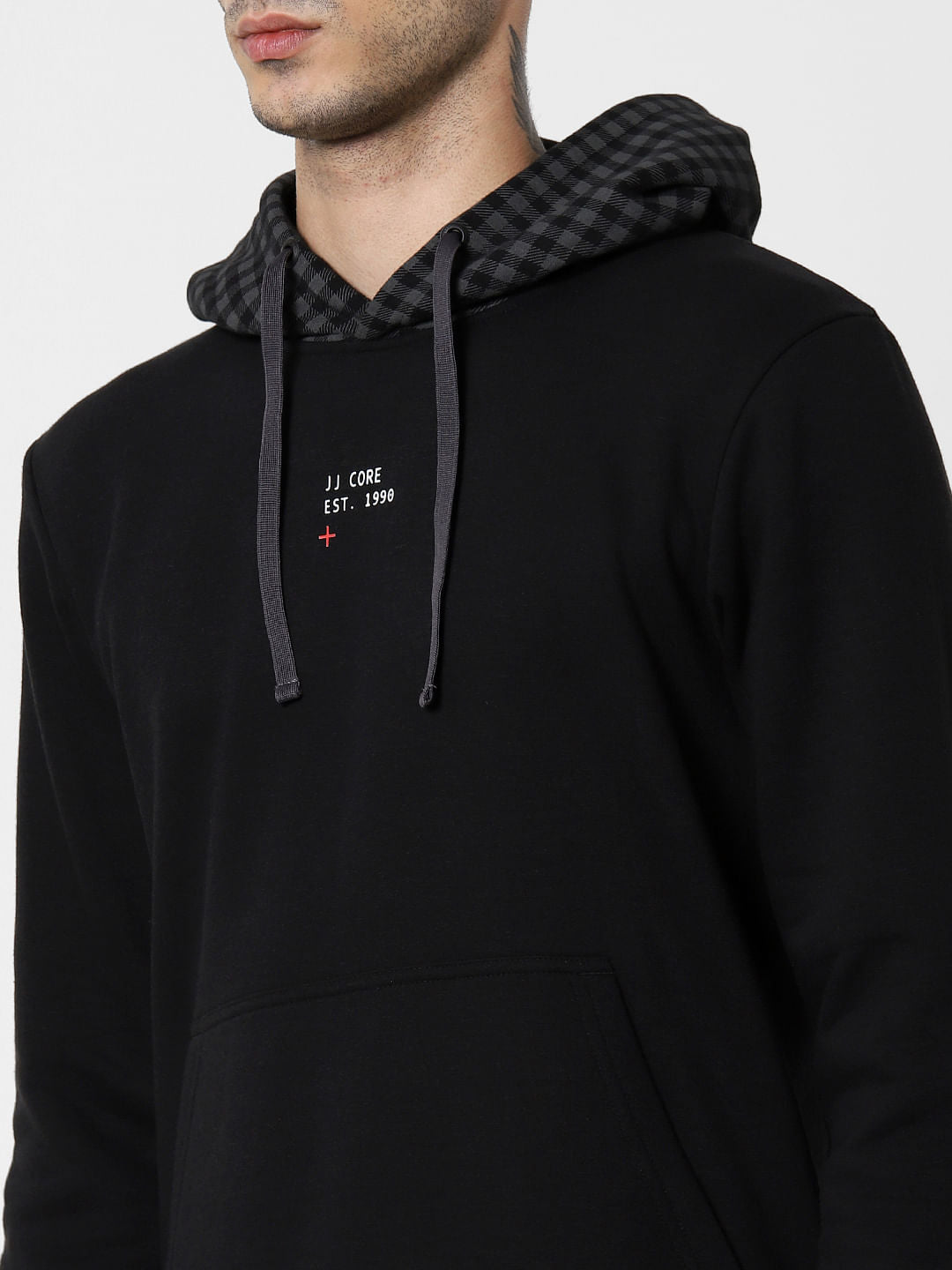 Black Check Hooded Sweatshirt