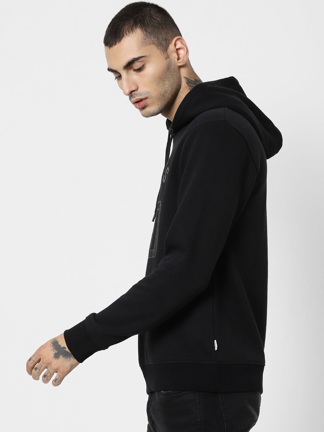 Black Logo Print Hooded Sweatshirt