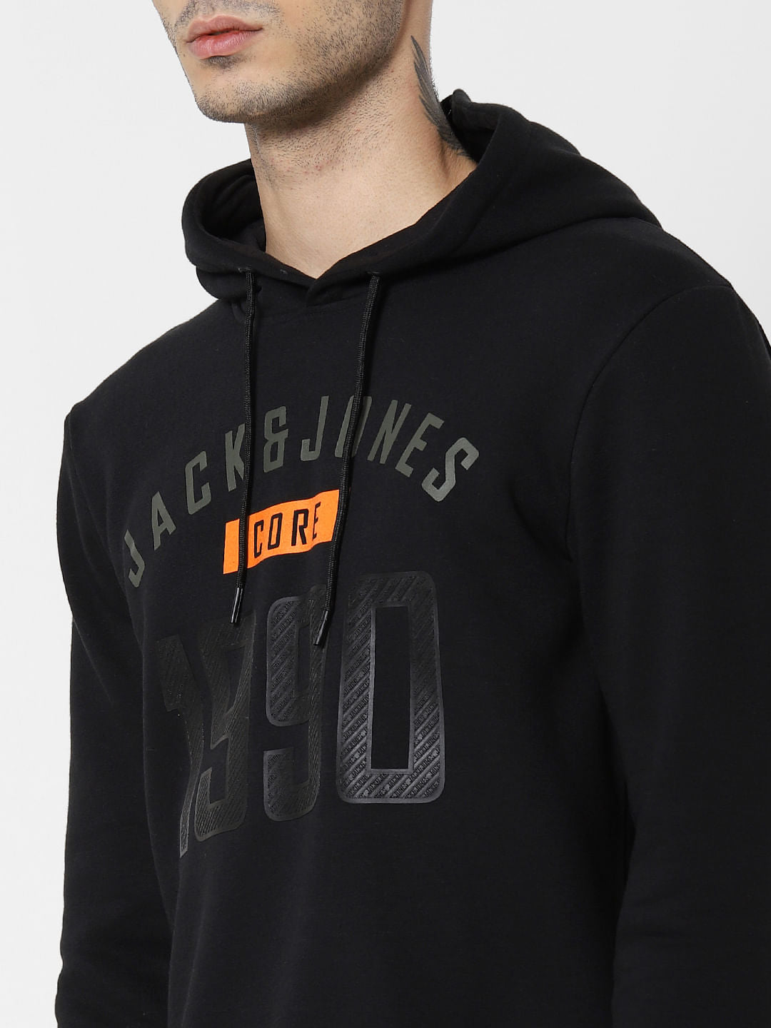 Black Logo Print Hooded Sweatshirt