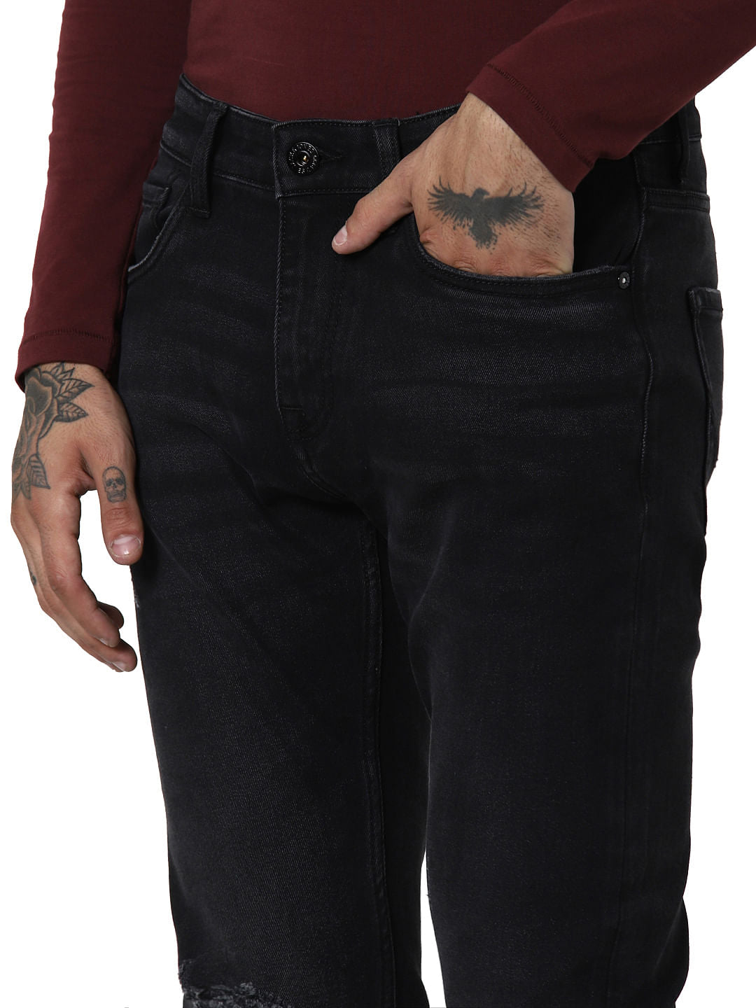 Black Mid Rise Tim Distressed Anti Fit Jeans