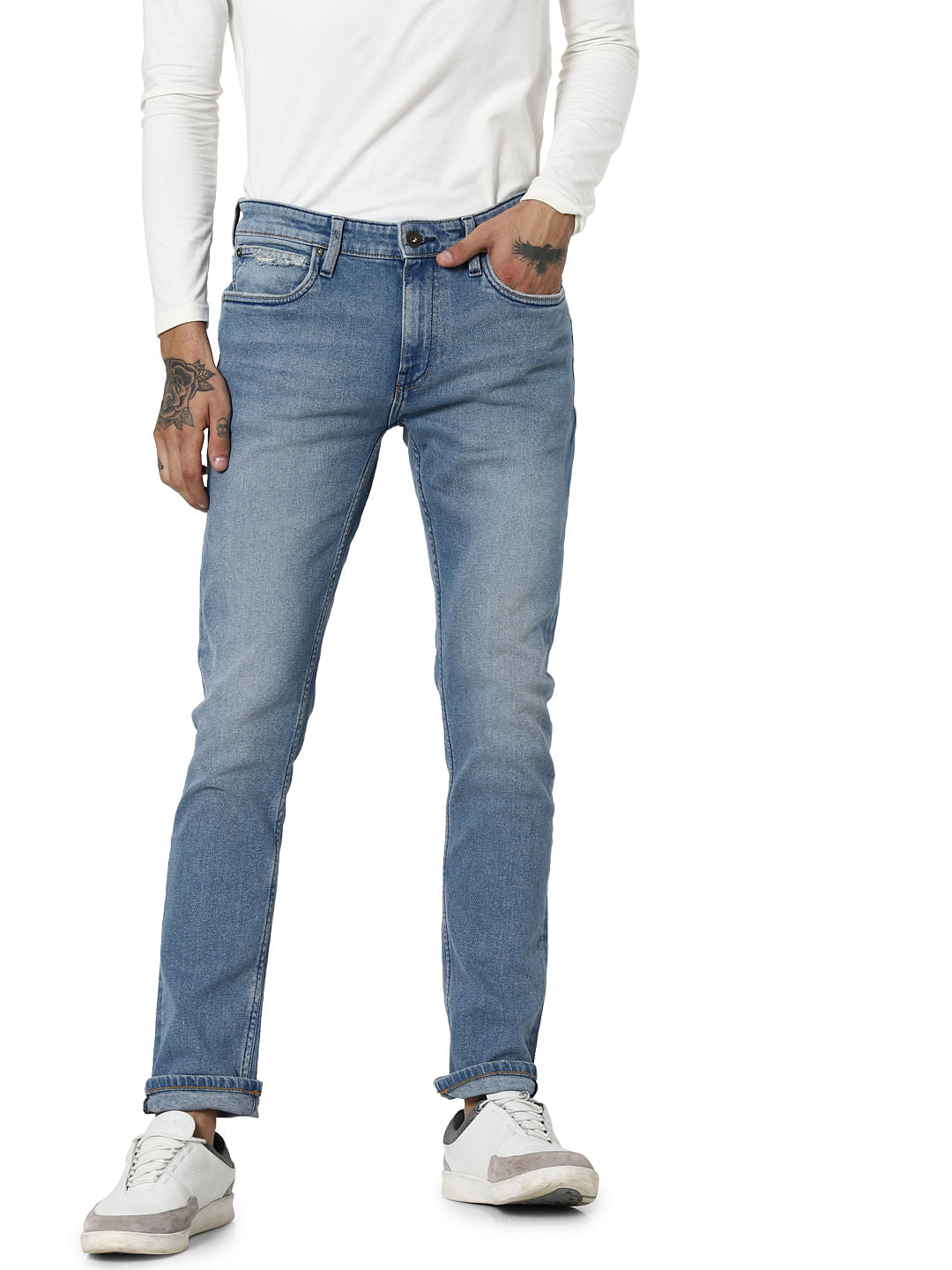 Light Blue Low Rise Tim Distressed Anti Fit Jeans - 28/30