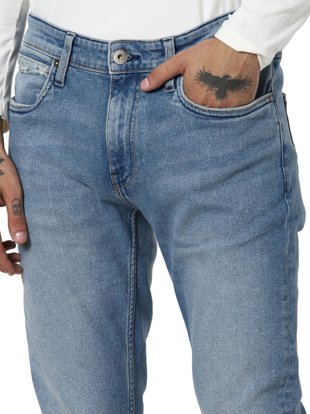 Light Blue Low Rise Tim Distressed Anti Fit Jeans