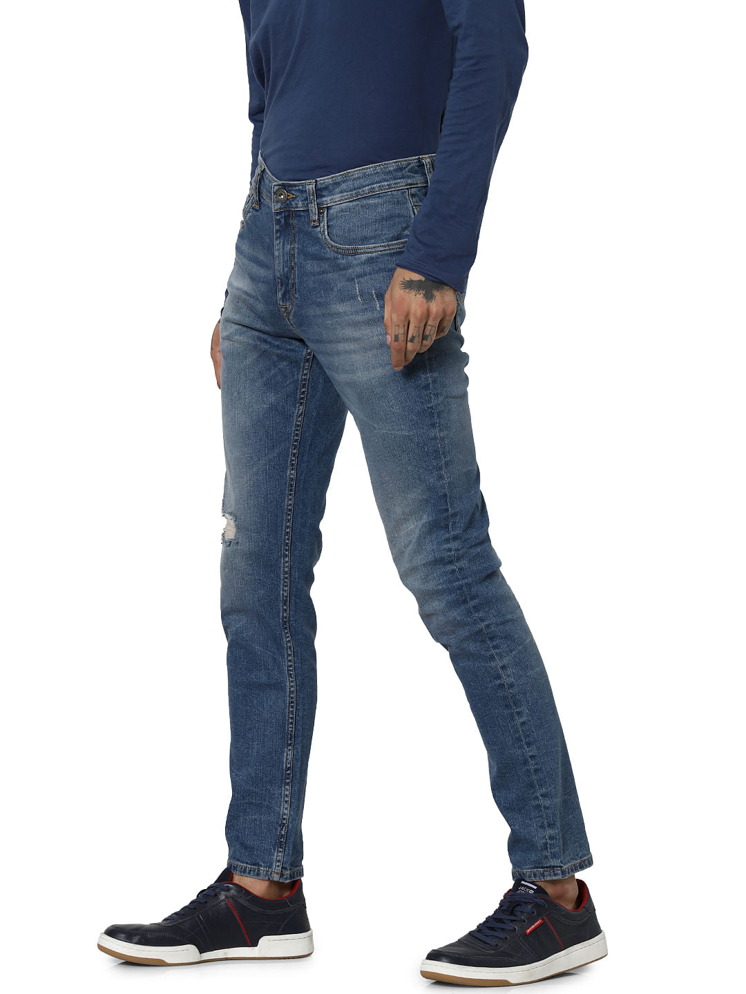 Light Blue Mid Rise Glenn Distressed Slim Fit Jeans