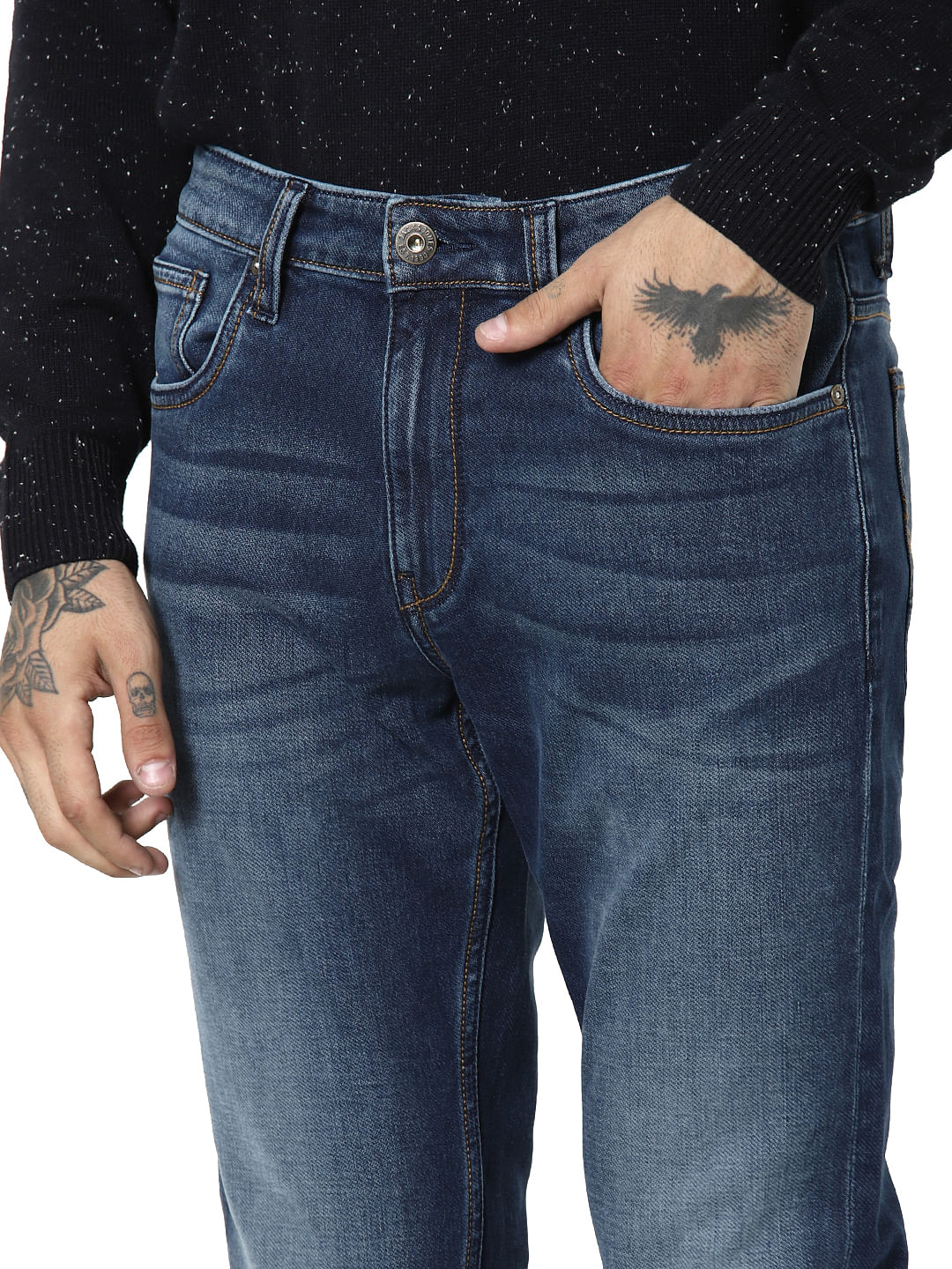 Dark Blue Mid Rise Glenn Slim Fit Jeans
