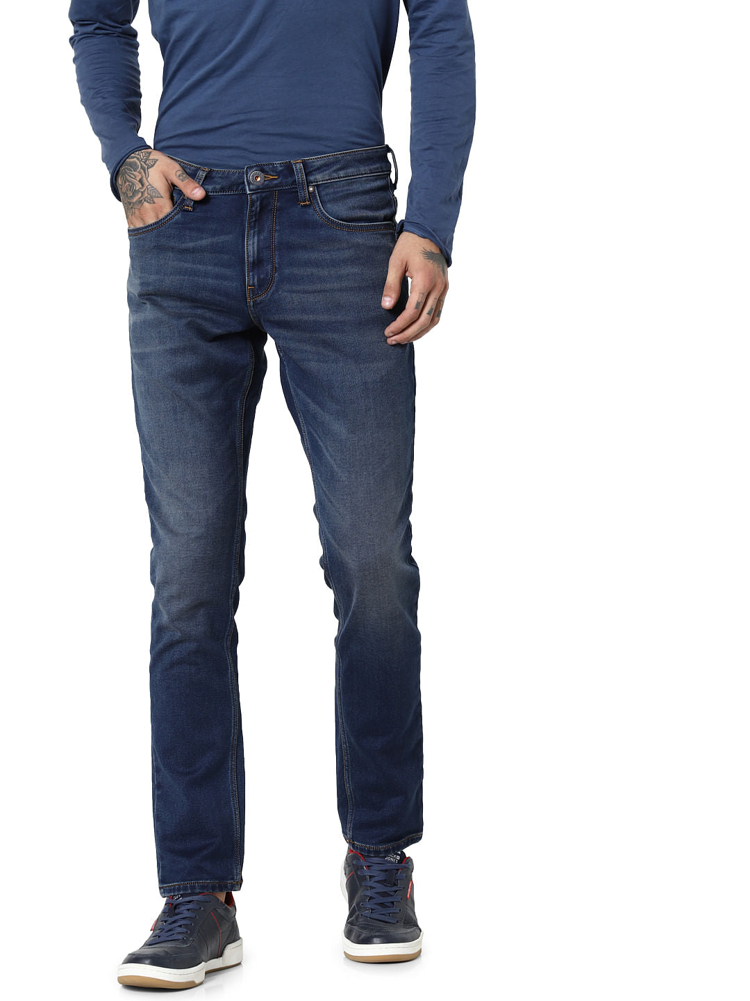 Dark Blue Mid Rise Glenn Slim Fit Jeans - 28/30