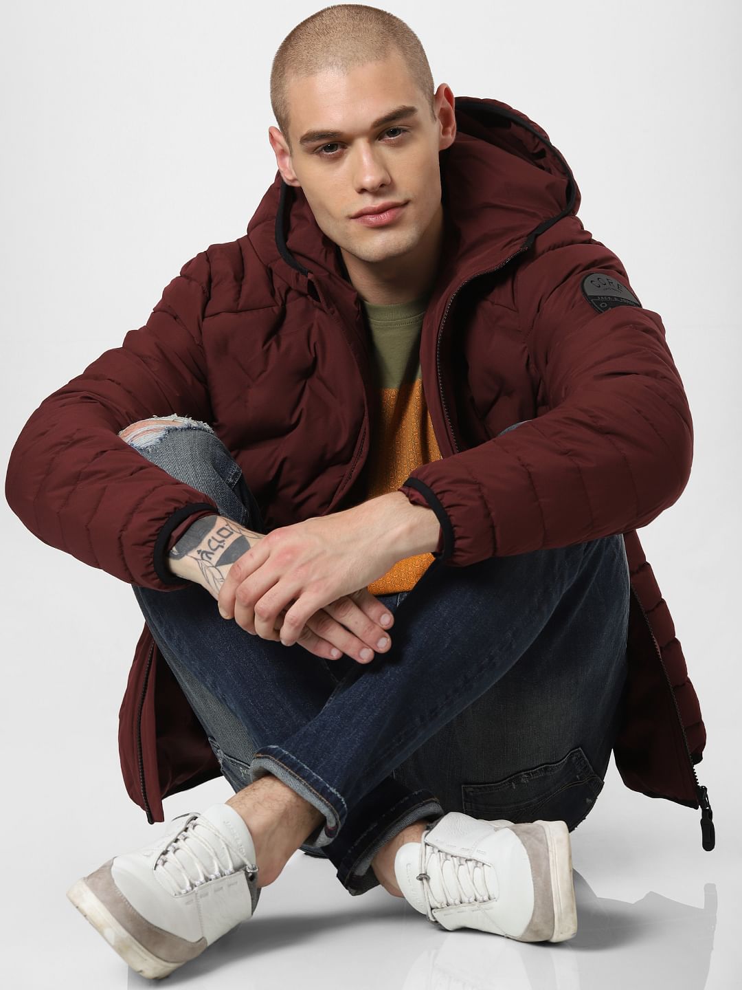 Burgundy Hooded Puffer Jacket - S