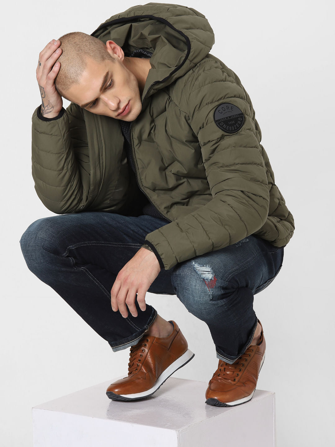 Green Hooded Puffer Jacket - S
