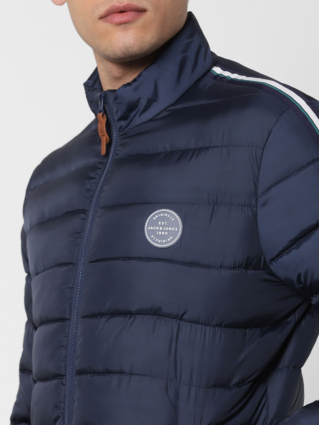 Navy Blue Tape Detail Puffer Jacket