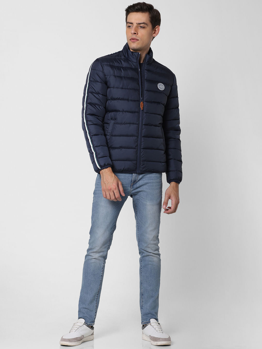 Navy Blue Tape Detail Puffer Jacket