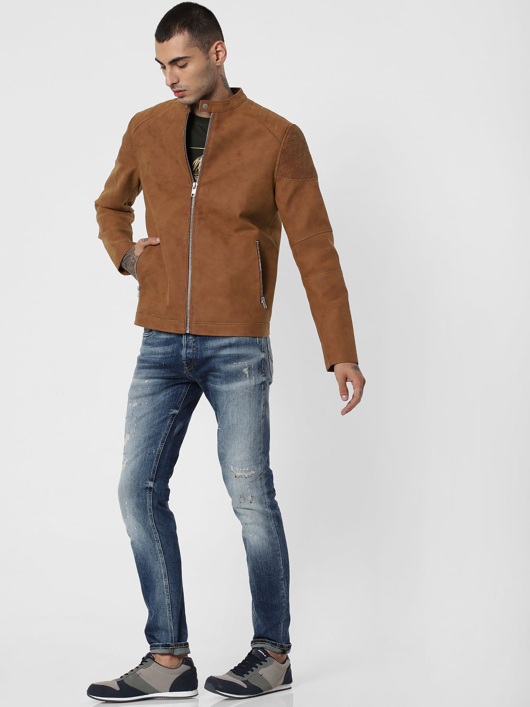 Brown Zip Up Suede Jacket - S