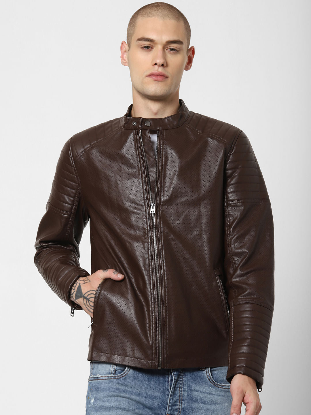 Dark Brown Perforated Jacket - S