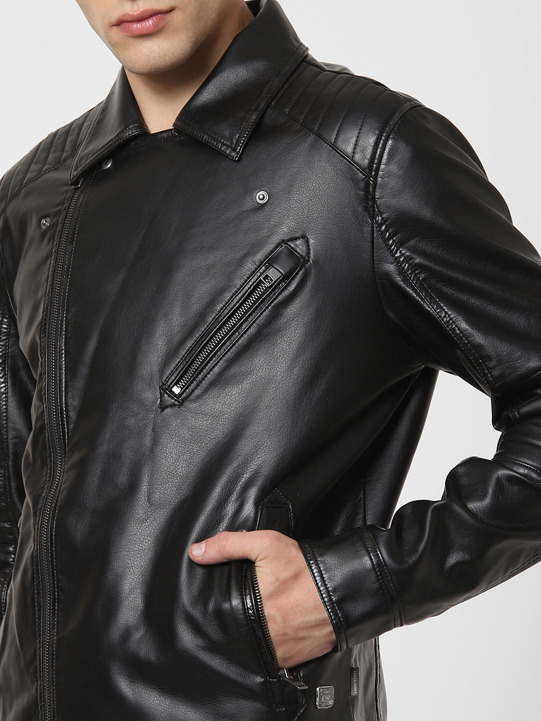 Black Zip Detailing Biker Jacket
