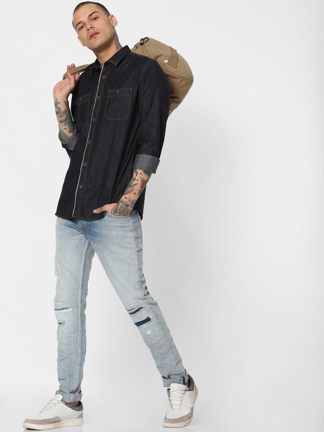 Dark Blue Denim Full Sleeves Shirt - S