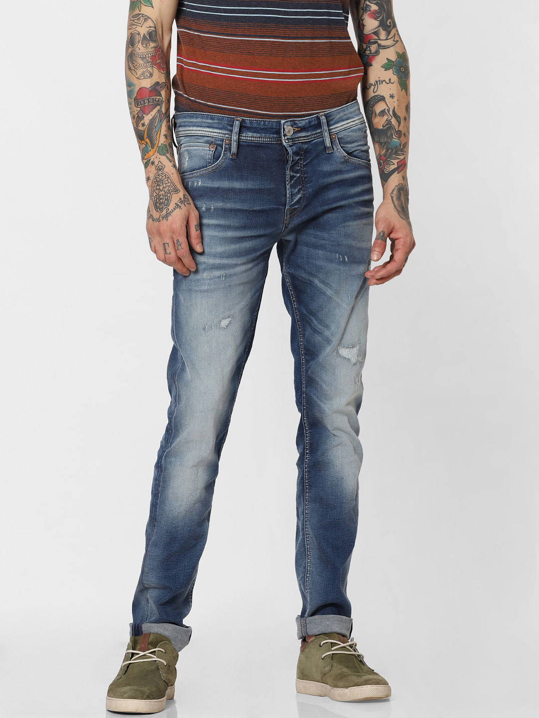 Blue Distressed Glenn Slim Fit Jeans