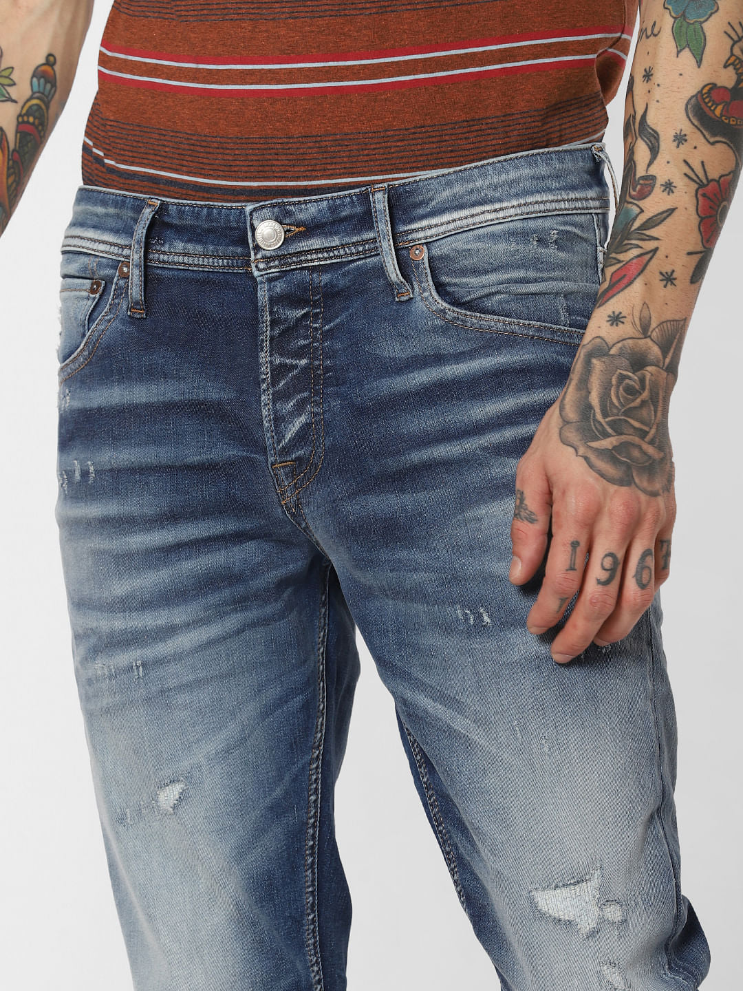 Blue Distressed Glenn Slim Fit Jeans