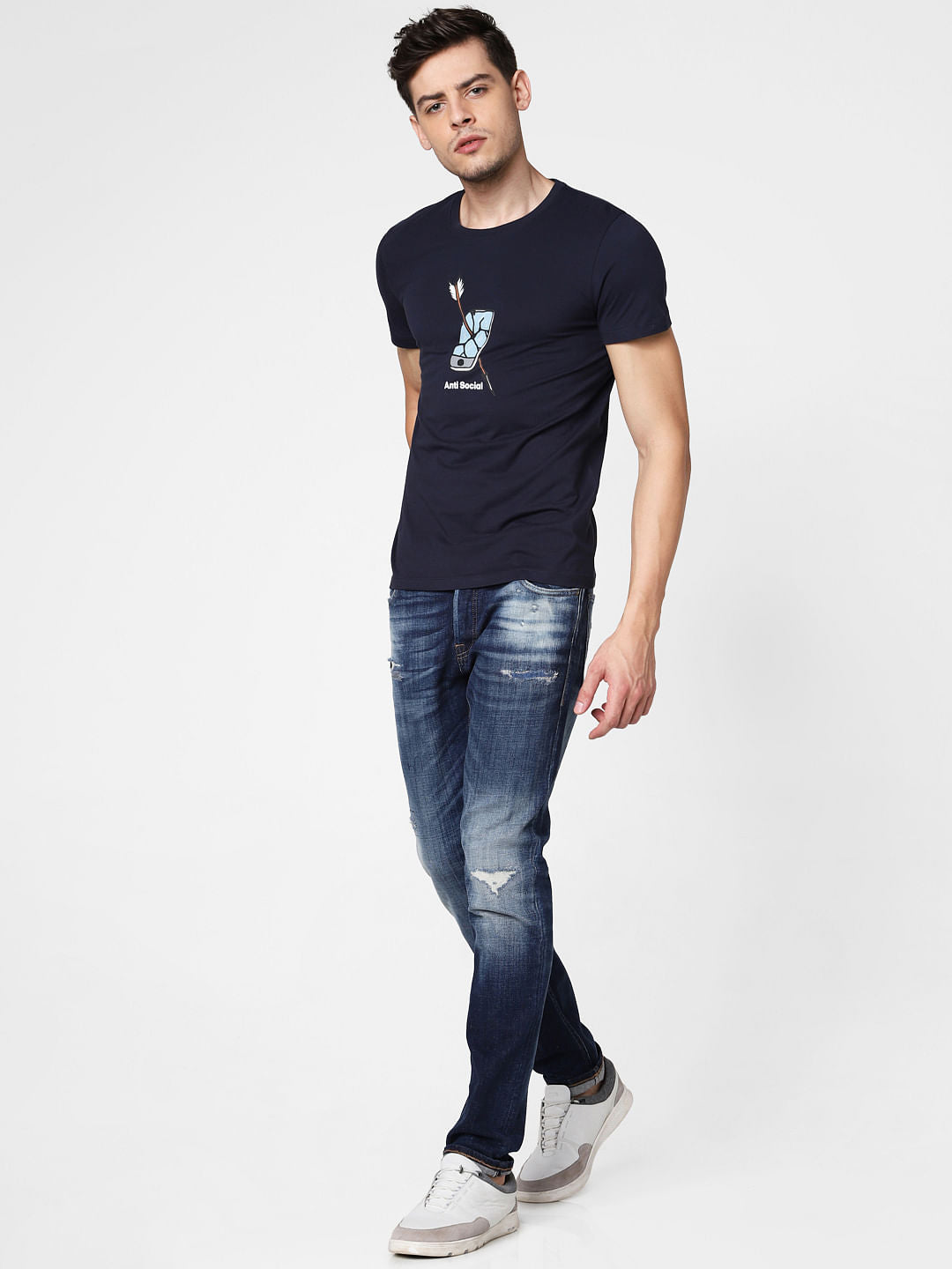 Dark Blue Distressed Ben Skinny Fit Jeans - 28/30