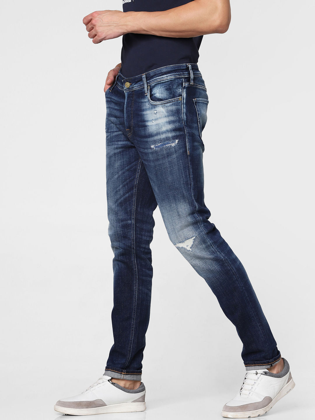Dark Blue Distressed Ben Skinny Fit Jeans