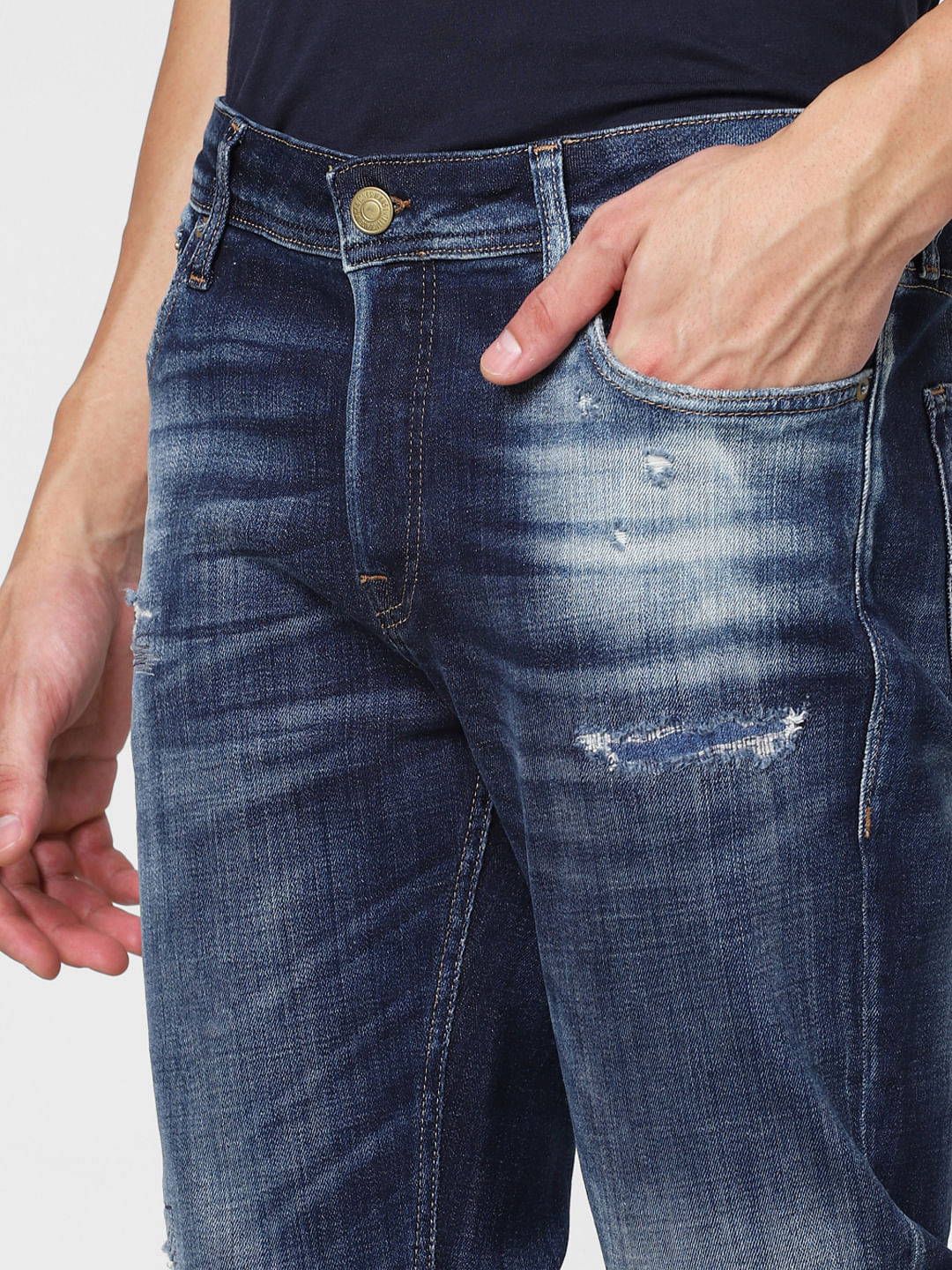 Dark Blue Distressed Ben Skinny Fit Jeans