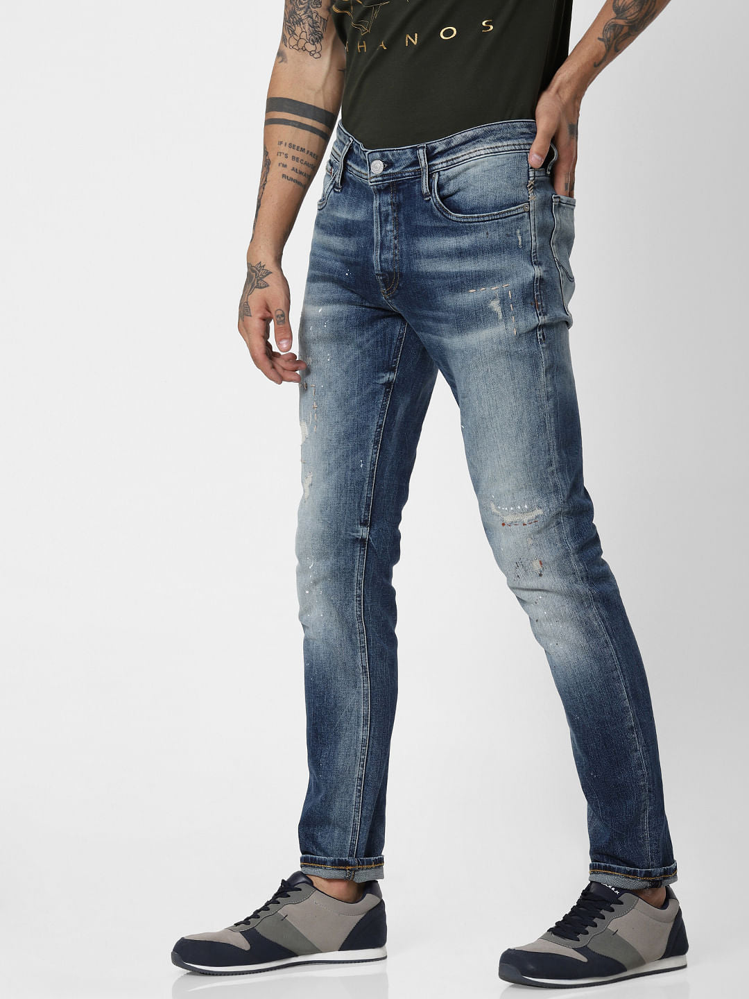 Blue Low Rise Distressed Ben Skinny Fit Jeans